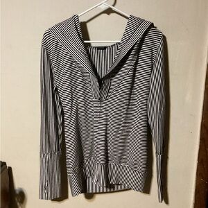 Norma Kamali Black and White Striped Versatile Hoodie / Collar Jacket Size S